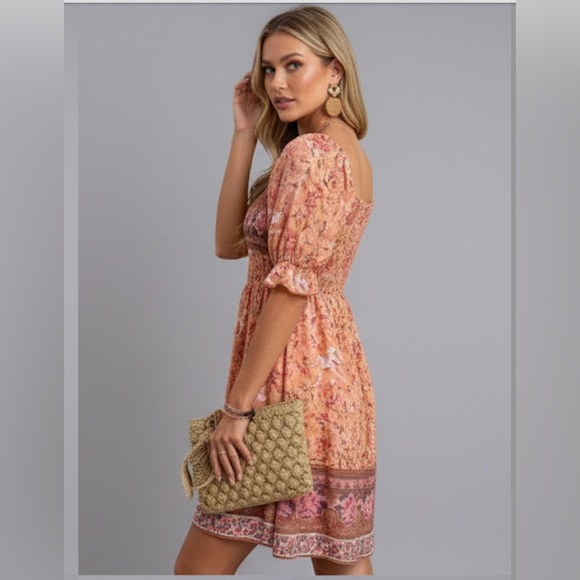 Boho Floral Print Ruffle Sleeve Dress - Picture 3 of 9